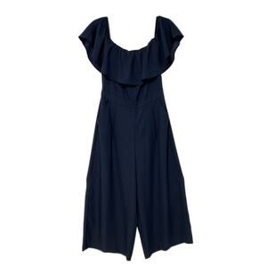 NEW Banana Republic Jumpsuit Size 12 Navy Blue Square Neck Wide Leg